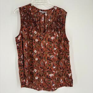 Daniel Rainn Orange Floral Sleeveless Tank Blouse Size XL Business Casual